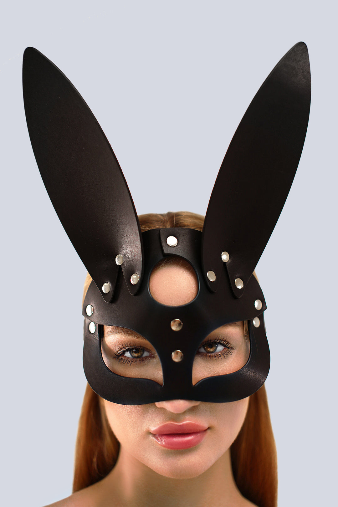 Ostara Black Leather Bunny Mask in Black