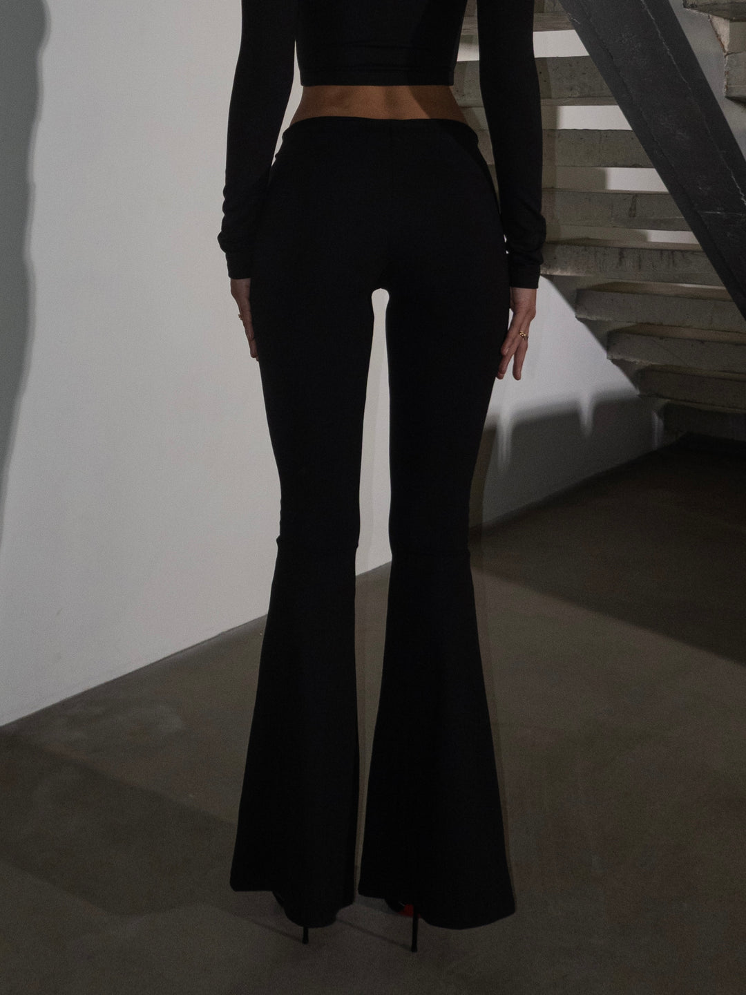 Tokyo Hook and Eye Split Front Flared Pants in Black