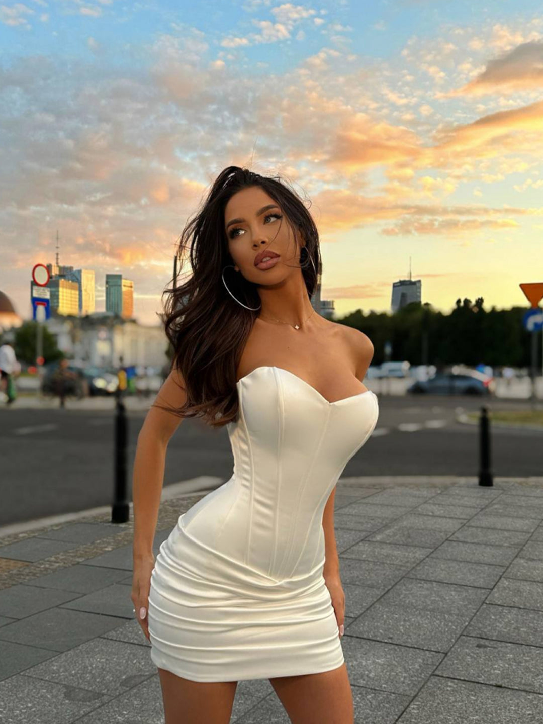 Belle Satin Corset Mini Dress in White
