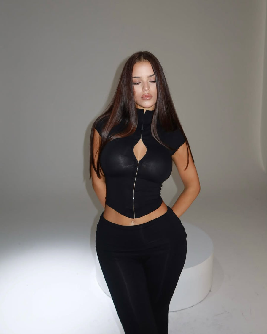 Tokyo Hook and Eye Crop Top in Black