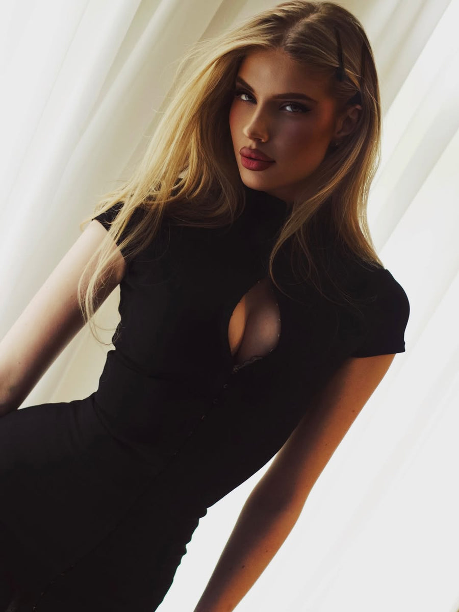 Tokyo Hook and Eye Bodycon Mini Dress in Black