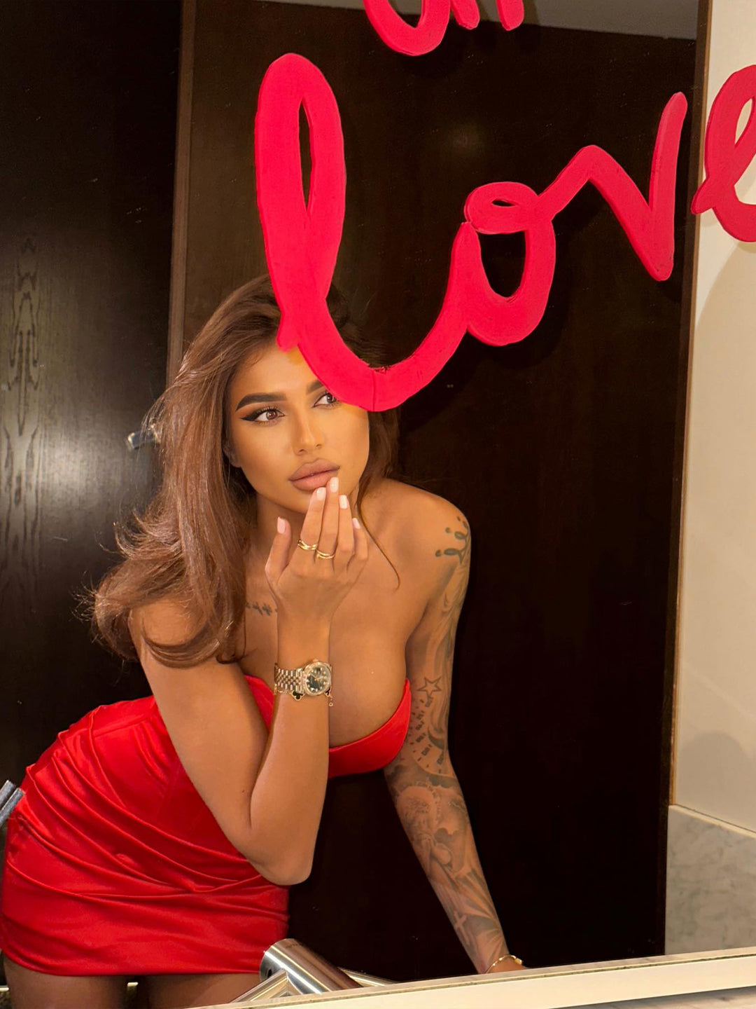 Belle Satin Corset Mini Dress in Red