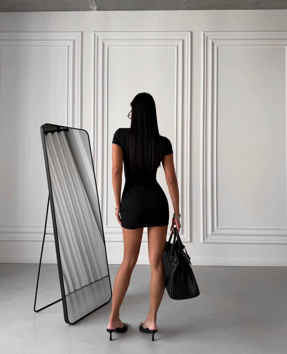 Tokyo Hook and Eye Bodycon Mini Dress in Black