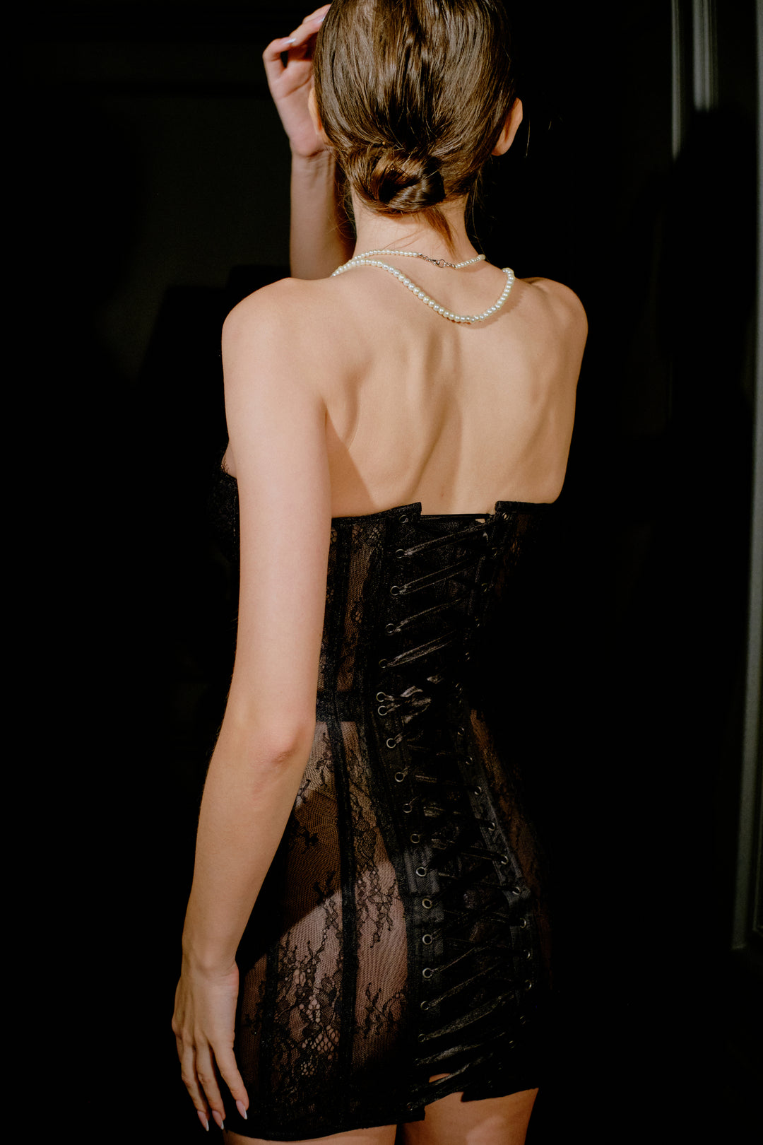 Passion Lace Corset Mini Dress in Black