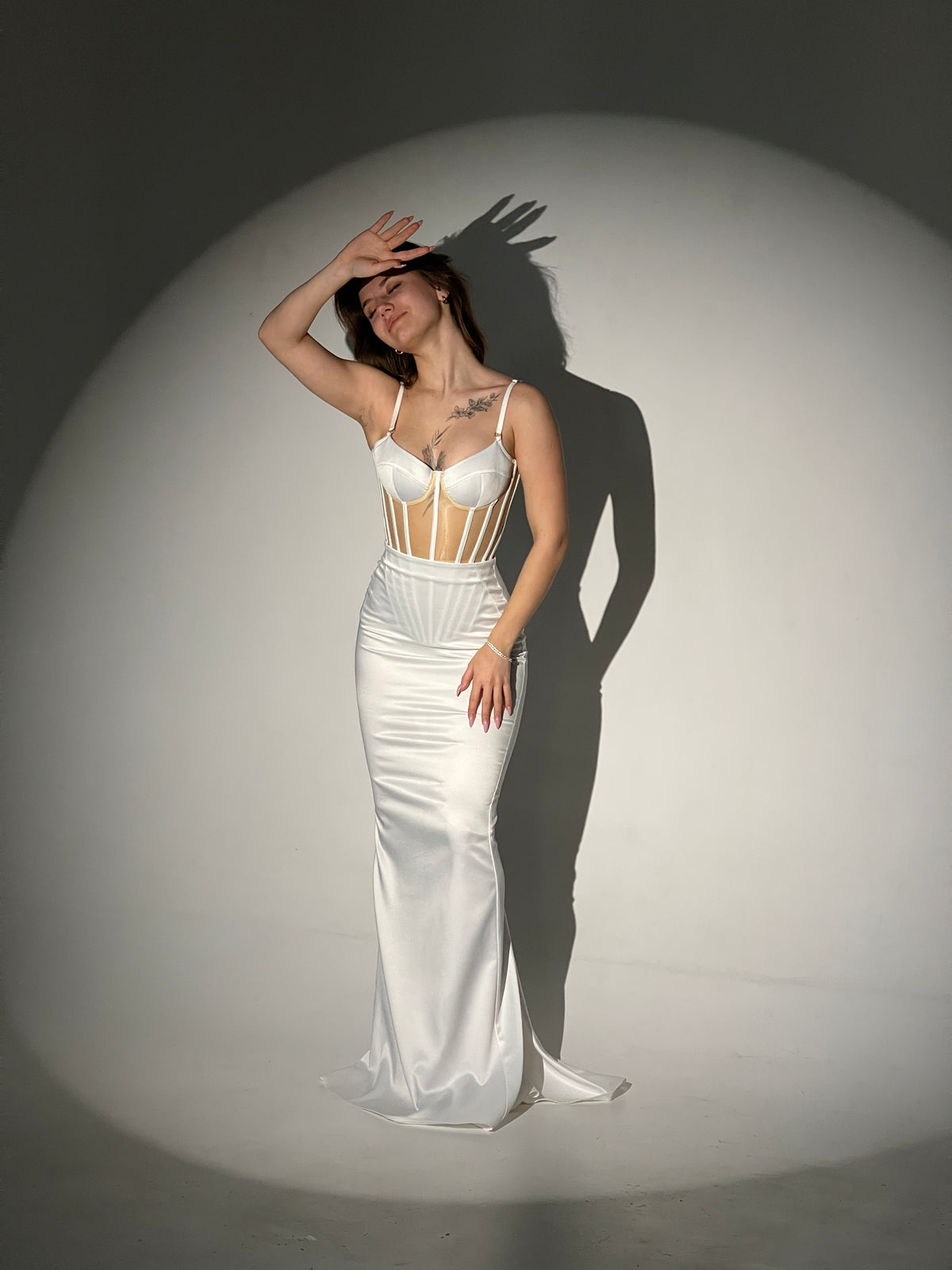 Alura Satin Mermaid Maxi Skirt in White