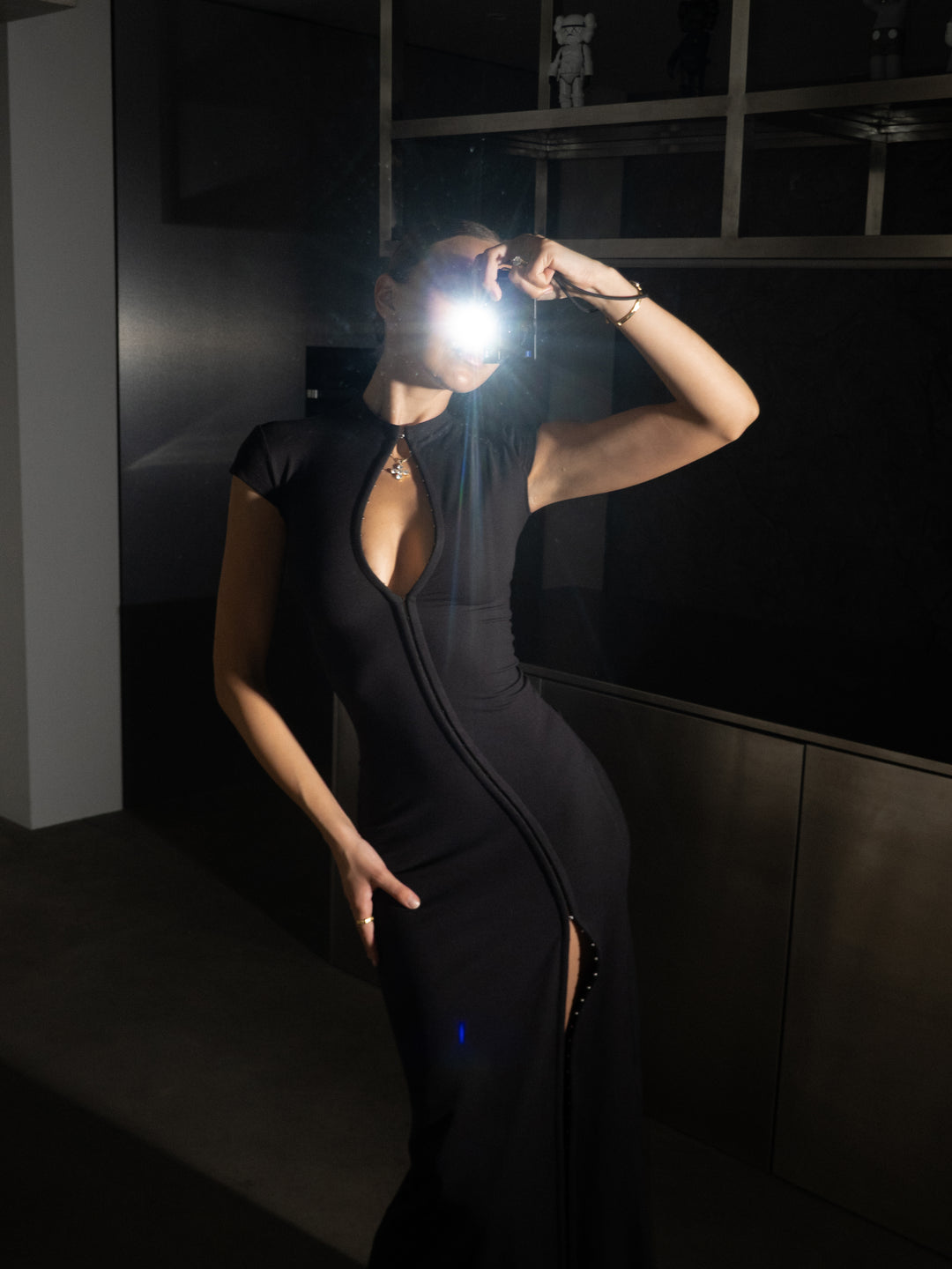 Tokyo Hook and Eye Thigh Split Maxi Dress in Black