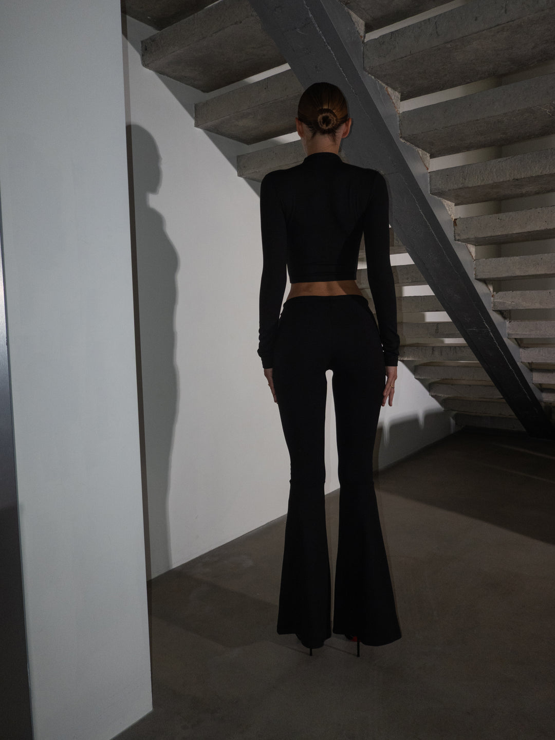 Tokyo Hook and Eye Split Front Flared Pants in Black