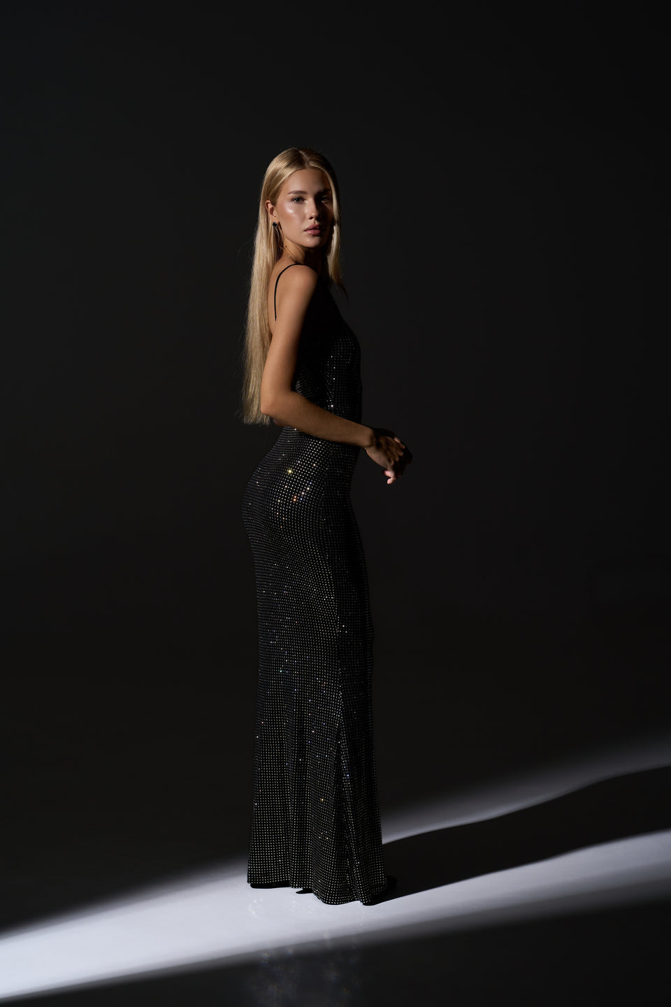 rhinestone dress black Icon Strappy Rhinestone Embellished Maxi Dress in Silver & Black – MERIEL