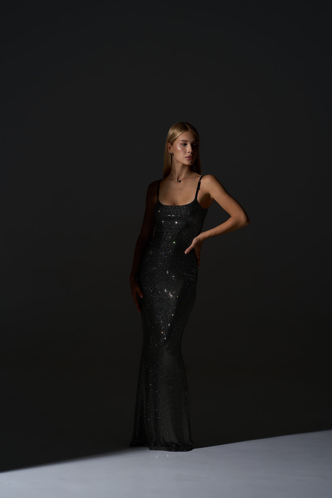 Icon Strappy Rhinestone Embellished Maxi Dress in Silver & Black