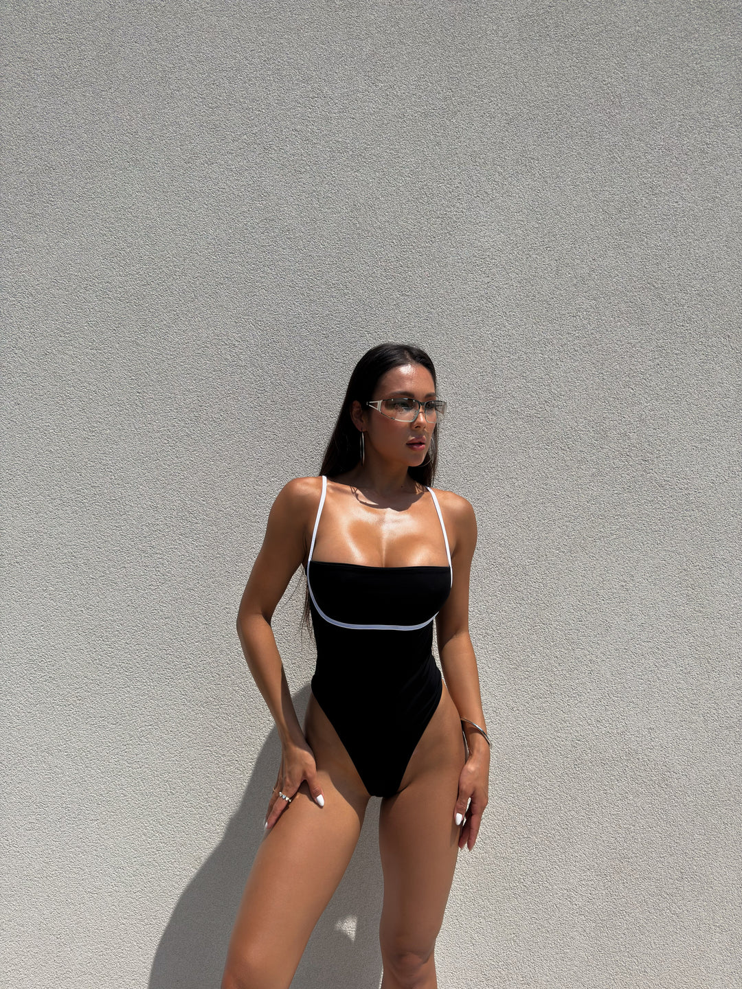 Icon Contrast Underbust Trim One Piece in Black