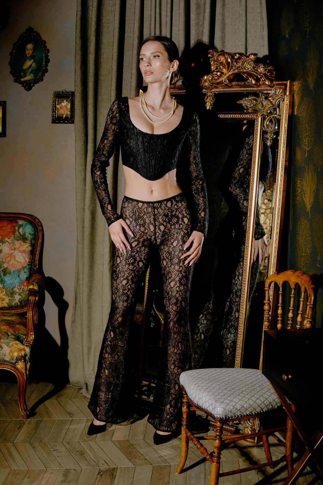 Fleur French Lace Corset Top in Black