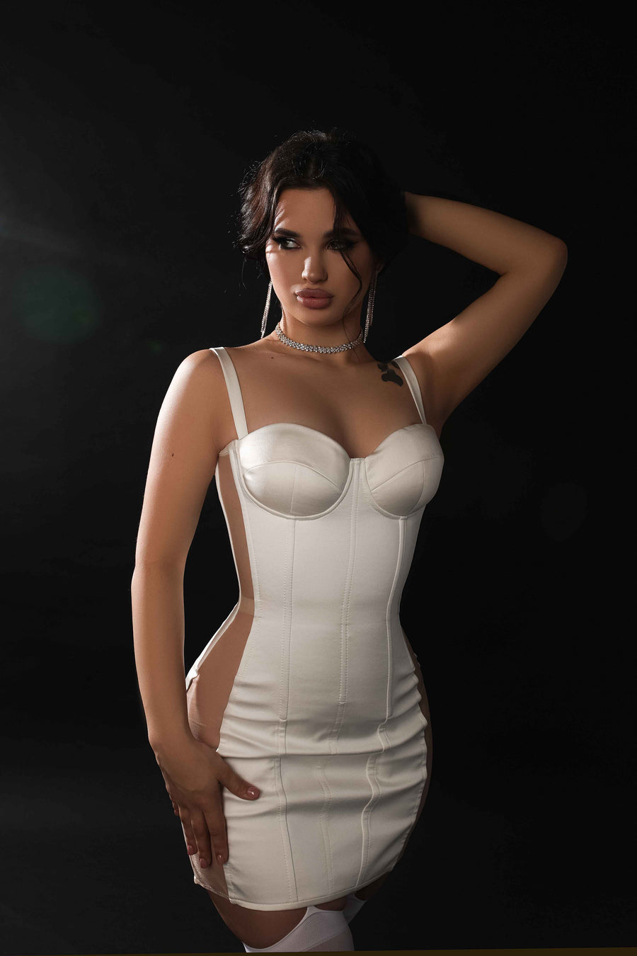 Dolce Vita Satin & Mesh Inserts Corset Mini Dress in White