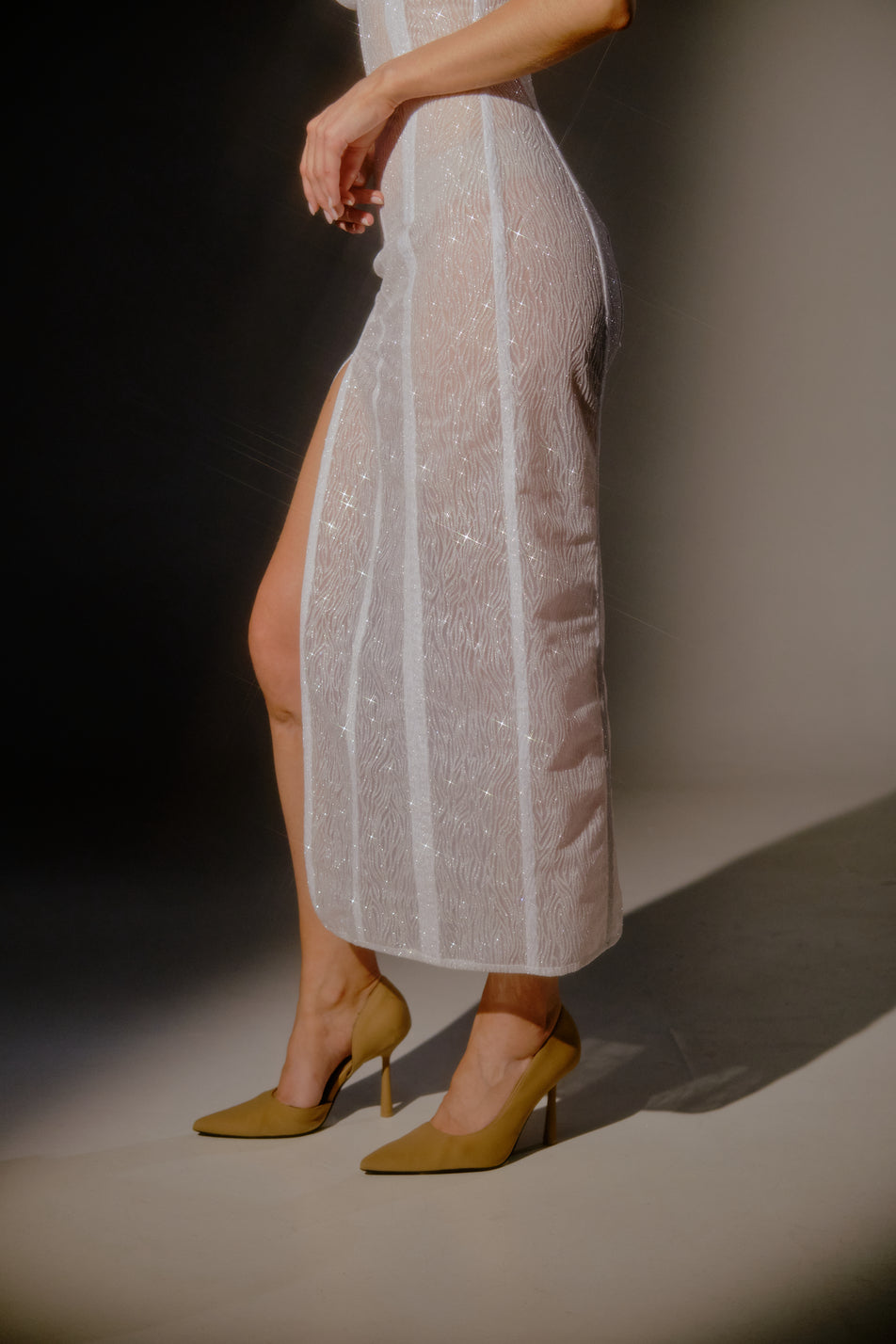 Muse Sparkle Corset Midi Dress in White