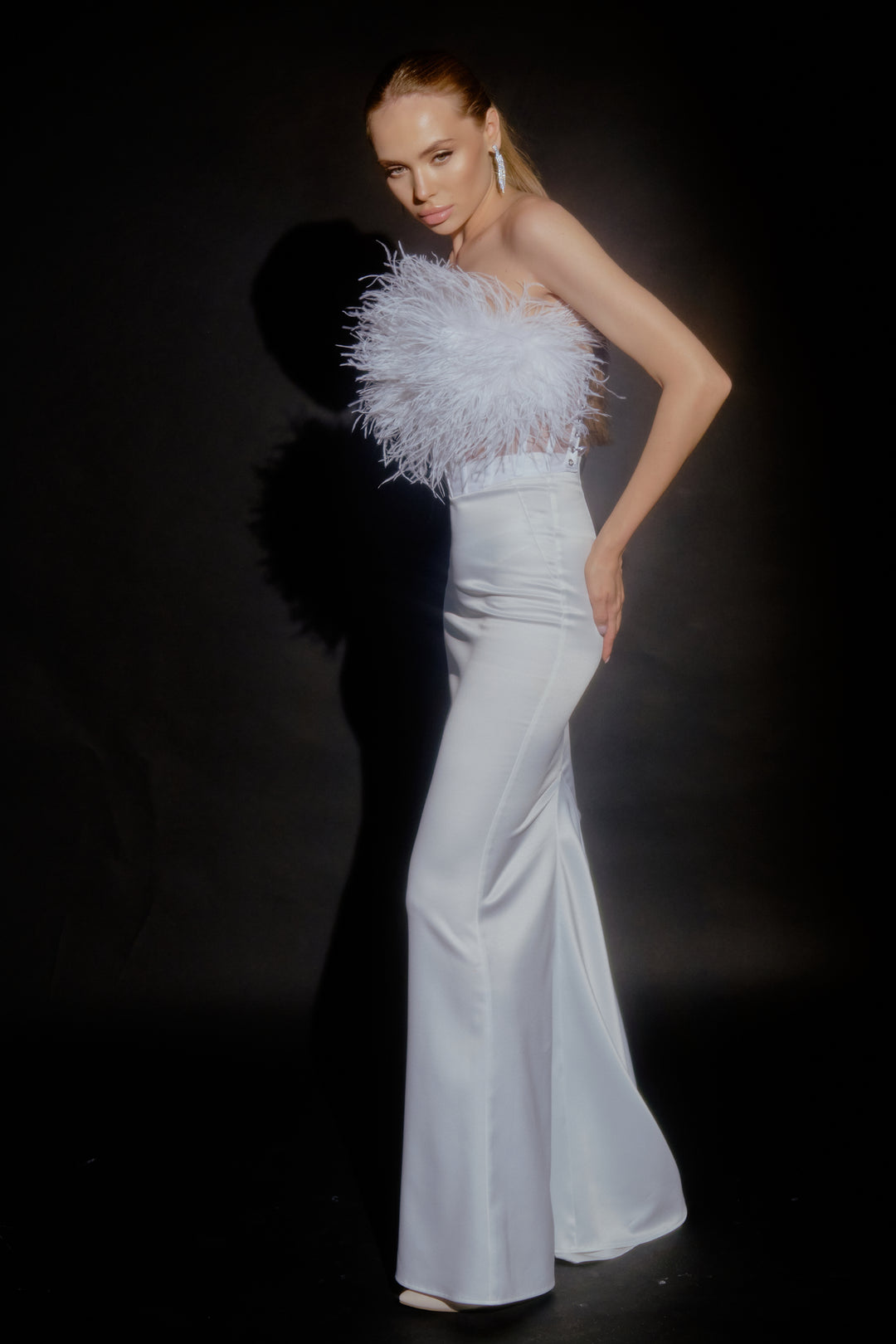 Swan Ostrich Feather Corset Top in White