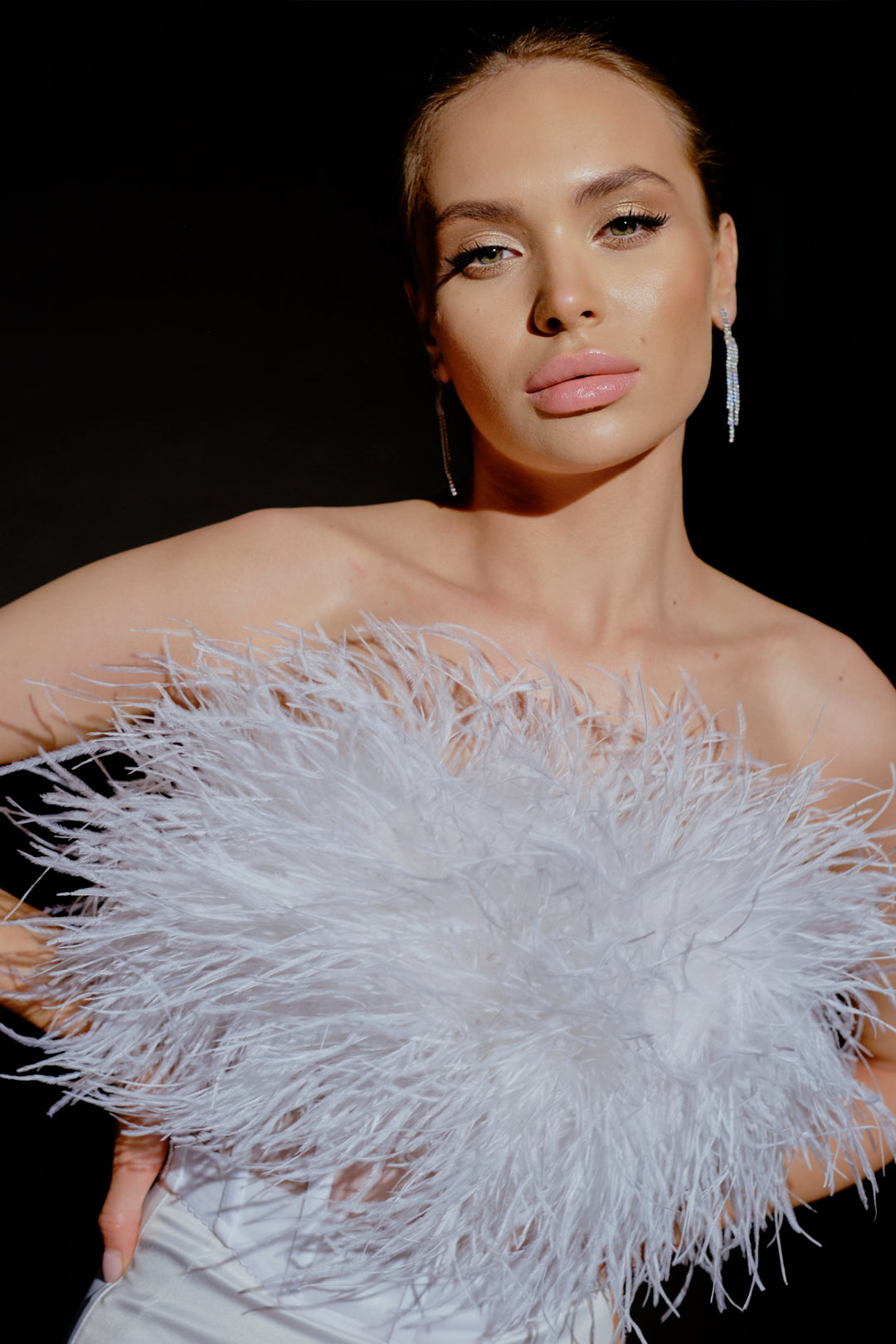 Swan Ostrich Feather Corset Top in White