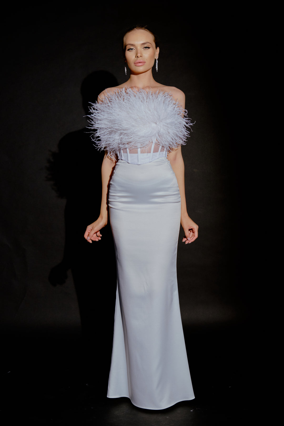 Swan Ostrich Feather Corset Top in White