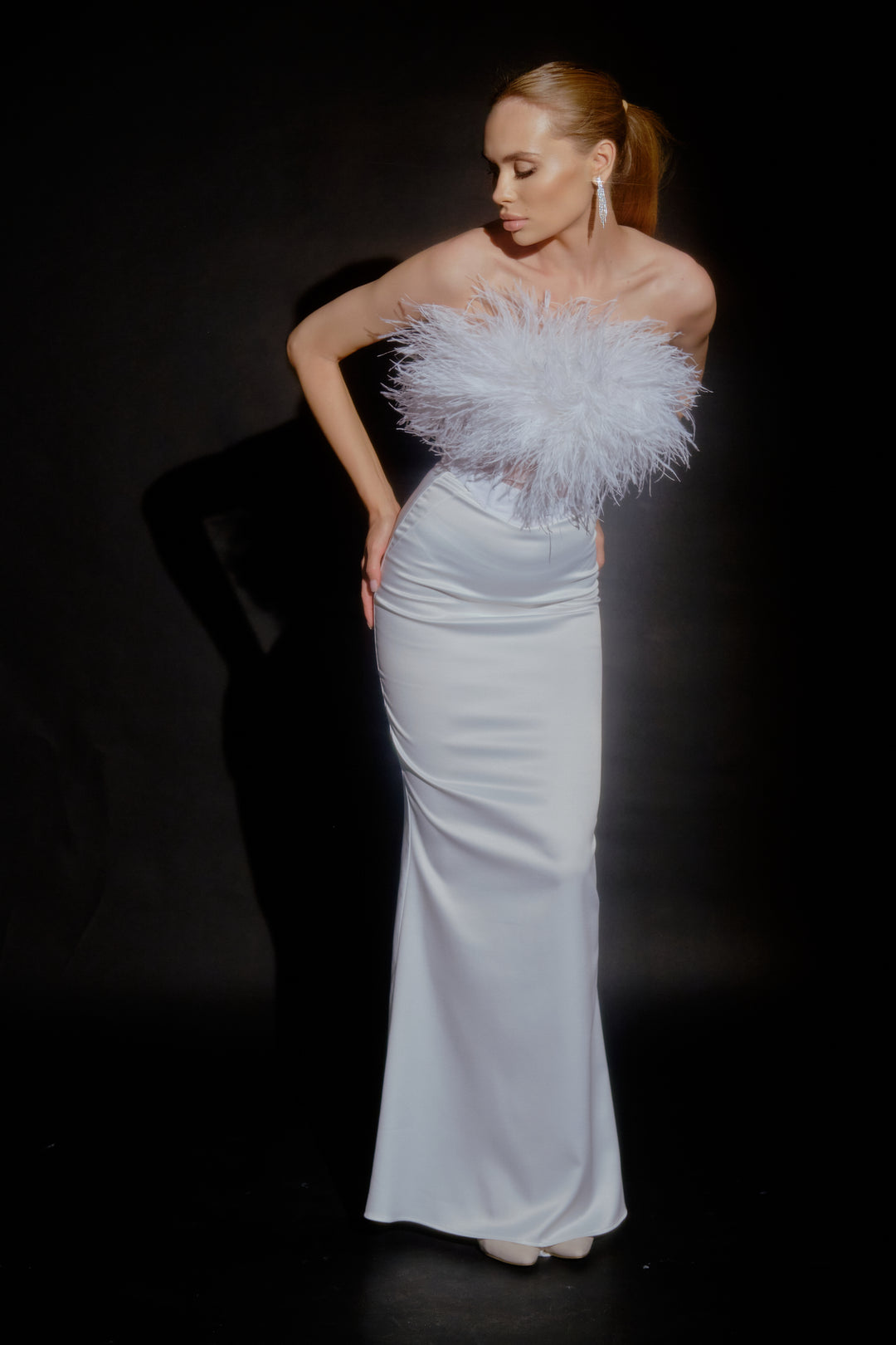 Swan Ostrich Feather Corset Top in White