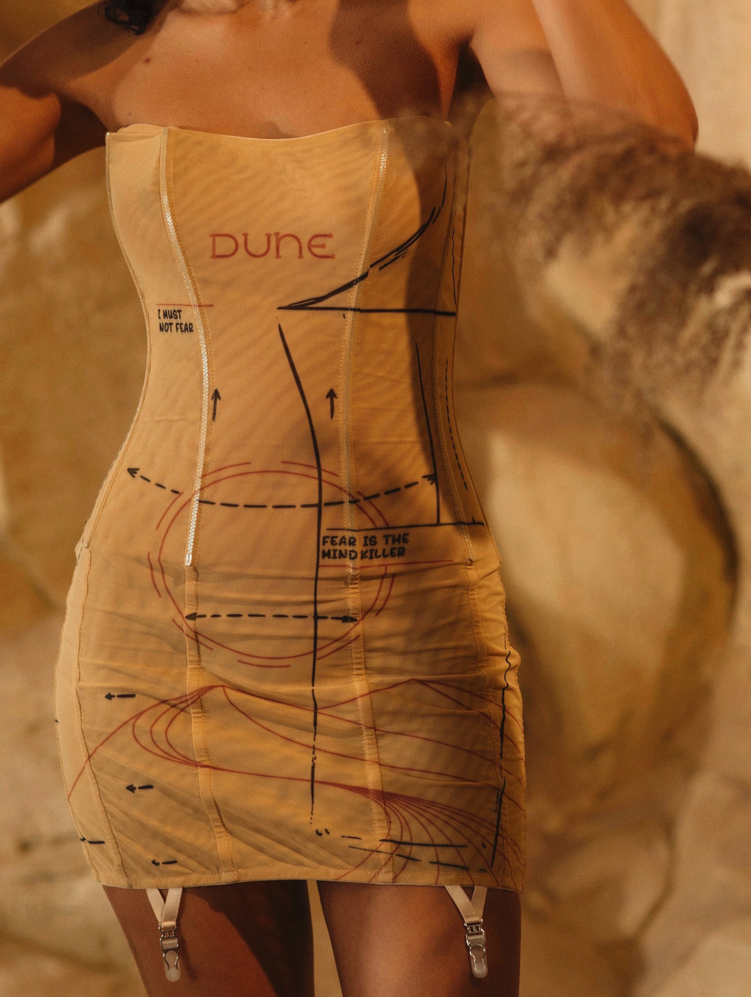 Dune Mesh Corset Mini Dress in Beige