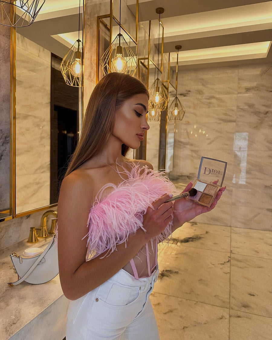 Swan Ostrich Feather Corset Top in Pink