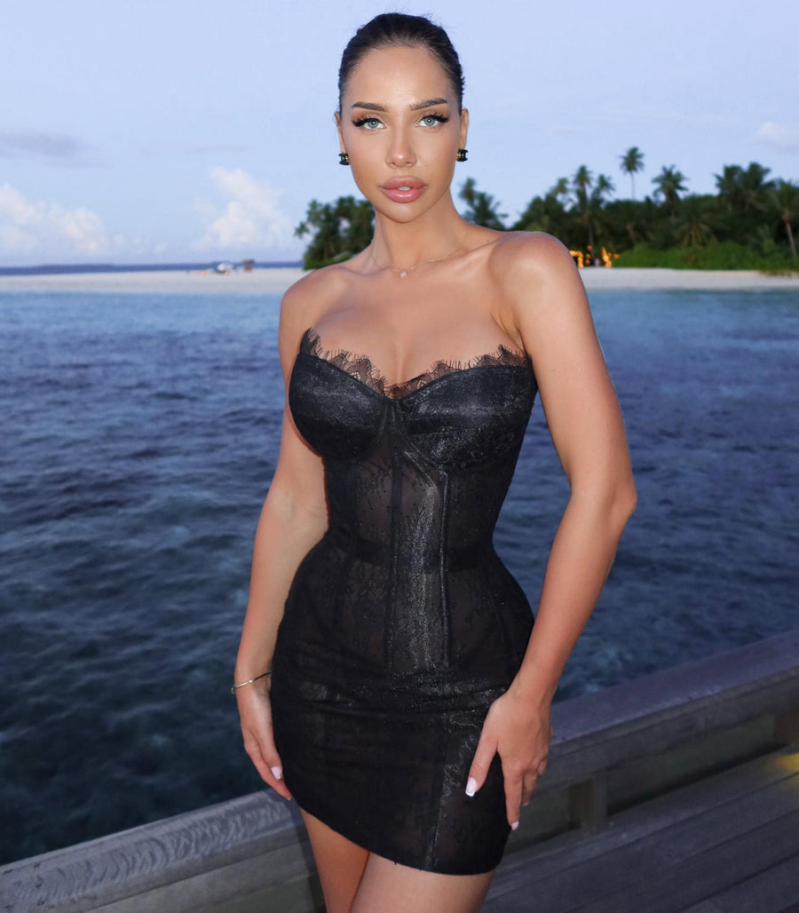 Passion Lace Corset Mini Dress in Black